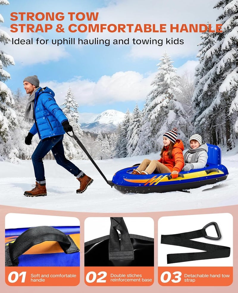 GRENACU 2 Person Inflatable Snow Sled with Premium Canvas Cover, Snow Tubes for Sledding Heavy Duty with Backrest and Handles for Adults, Winter Outdoor Toys Gifts for Boys Girls Family - Image 3
